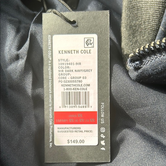 Kenneth Cole Women's Shirred-Sleeve Dark Navy Grey Bomber Jacket Sz XS - Picture 8 of 12